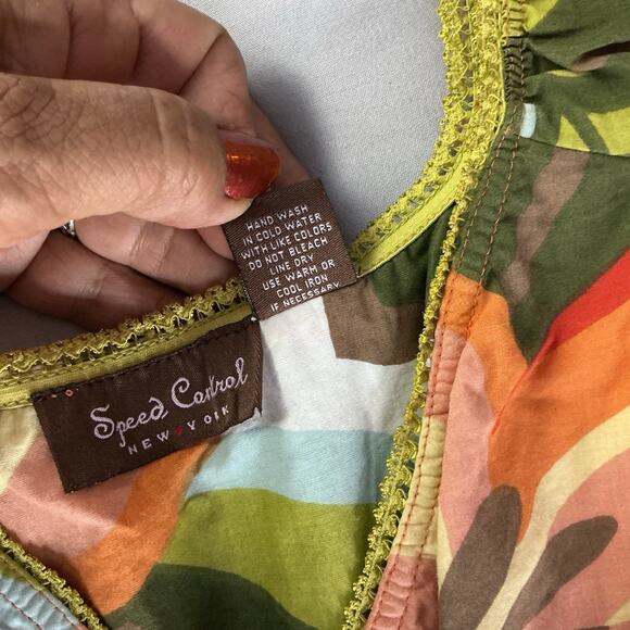 Tropical Floral Milkmaid Dress Sz Medium Smocked Waist Babydoll Retro vibes - Picture 6 of 8